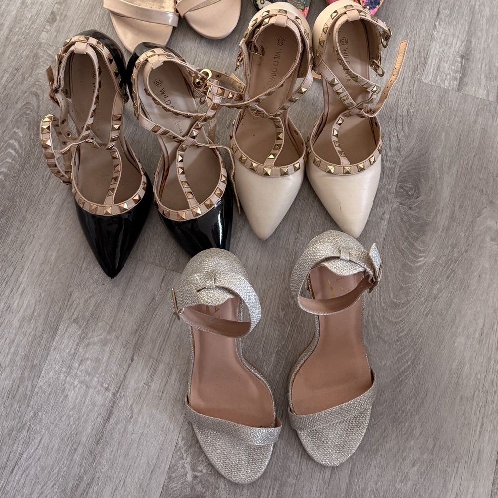 Elegant Black and Cream Studded Heels